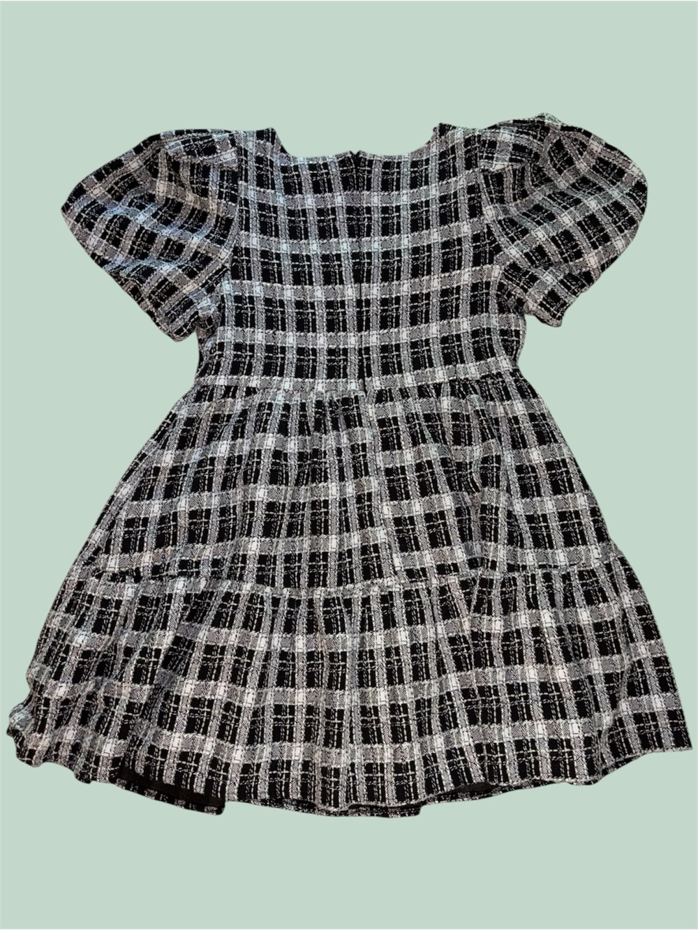 English Factory Black and White Puff Sleeve Tweed Mini Dress - Picture 4 of 10